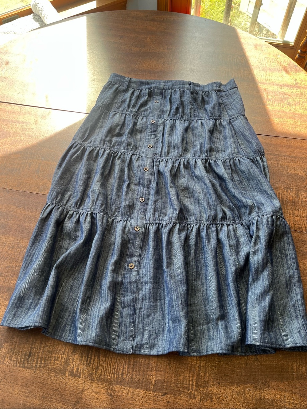 Anthropologie Current Air Tiered Maxi Skirt Blue Chambray Denim Look Boho Small
